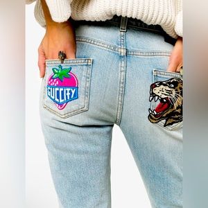 NWT Gucci Strawberry/Leopard Embroidered Light Wash Skinny Jeans Sz. 25 $1300.00